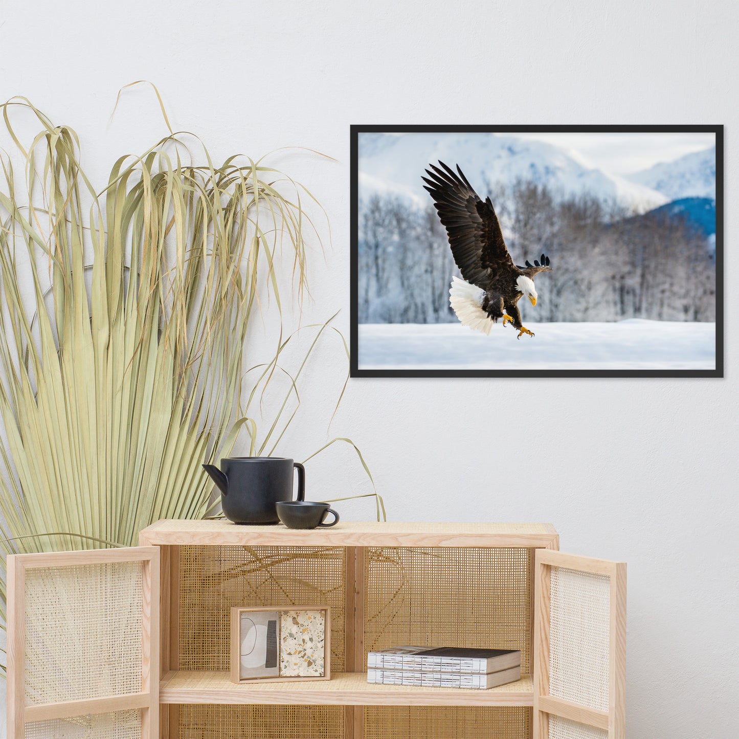 front room wall pictures, Adult Bald Eagle and Alaskan Winter Animal Wildlife Photograph Framed Wall Art Print