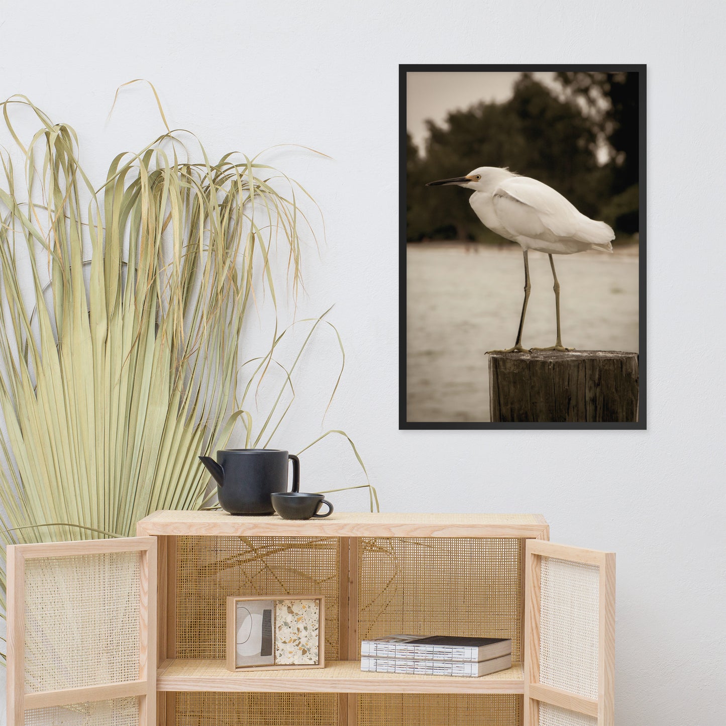 Dental Office Wall Pictures: White Snowy Egret Sepia Coastal Bird / Animal / Wildlife / Nature Photographic Artwork - Framed Artwork - Wall Decor