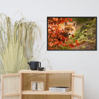 Baby Red Fox Face and Autumn Leaves In Forest Animal Wildlife Nature Photo Framed Wall Art Prints