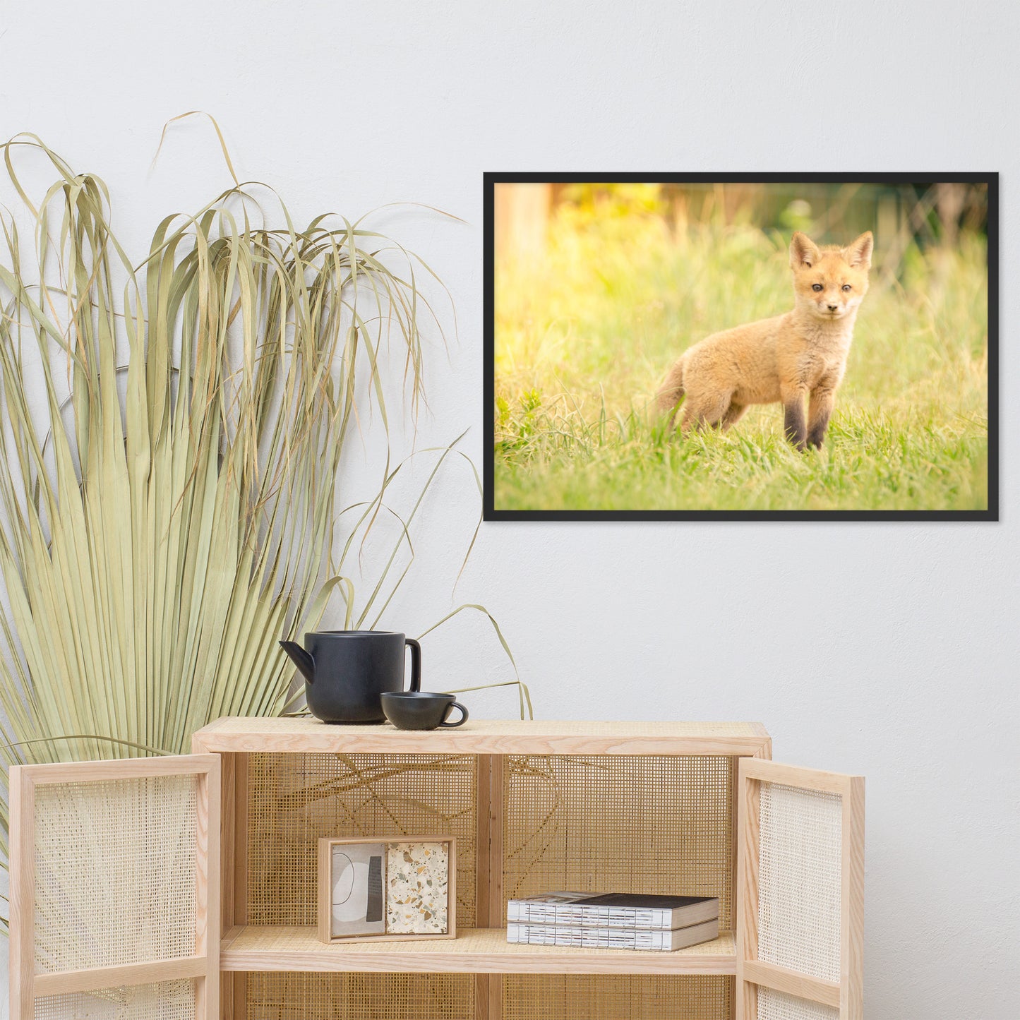 Nursery Art Framed: Baby Red Fox in the Sun - Animal / Wildlife / Nature Artwork - Wall Decor - Framed Wall Art Print