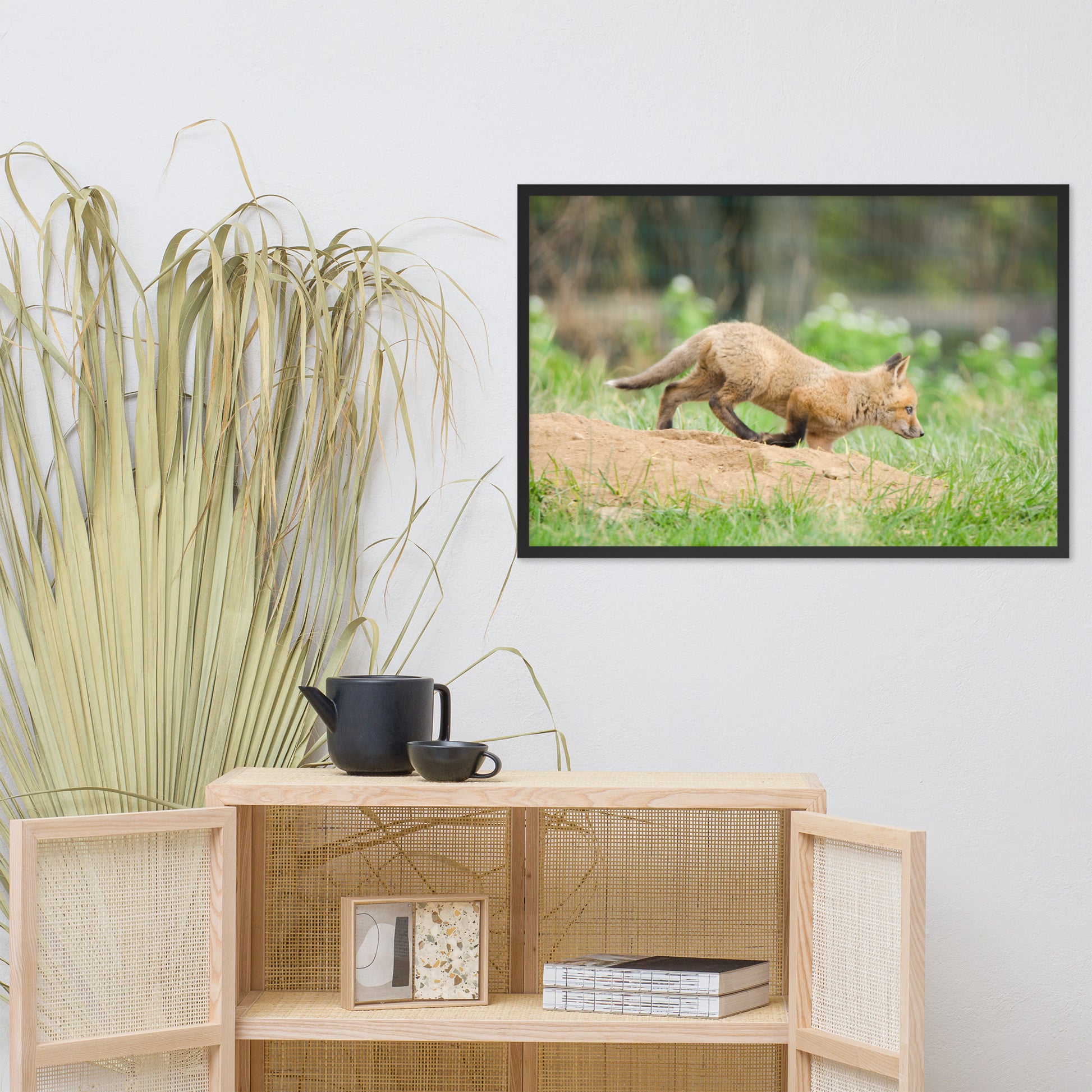 Large Nursery Wall Art: Baby Fox Pup In Meadow - Animal / Wildlife / Nature Artwork - Wall Decor - Framed Wall Art Print