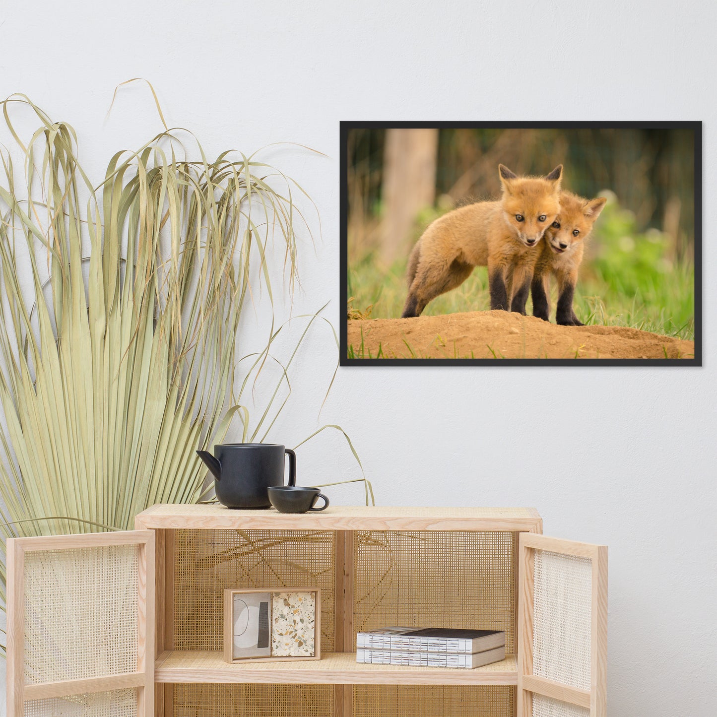 Woodland Theme Nursery Wall Decor: Close to You Baby Fox Pups - Animal / Wildlife / Nature Artwork - Wall Decor - Framed Wall Art Print