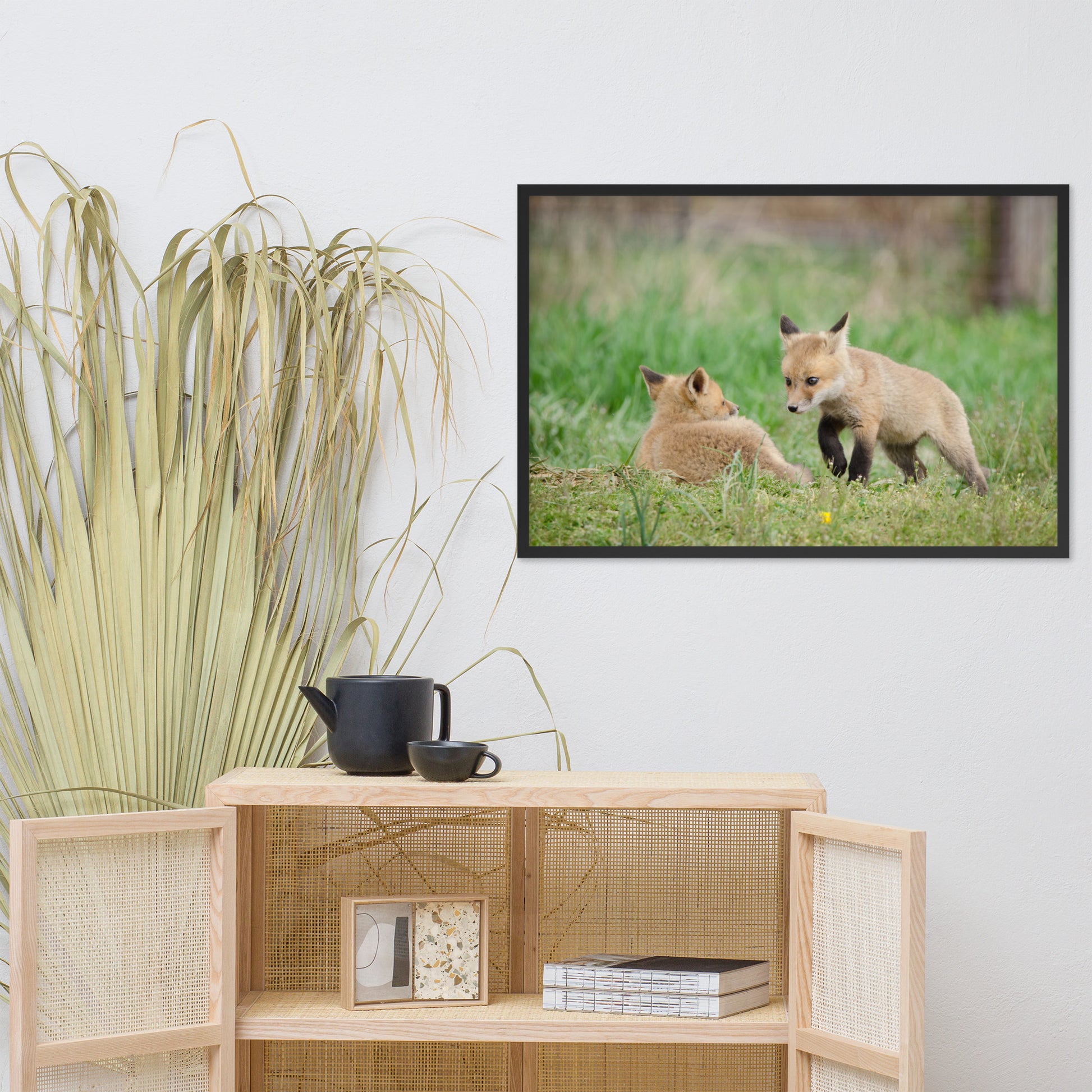 Large Bedroom Framed Pictures: Baby Fox Pups / Kits - Coming to Get You - Animal / Wildlife / Nature Artwork - Wall Decor - Framed Wall Art Print