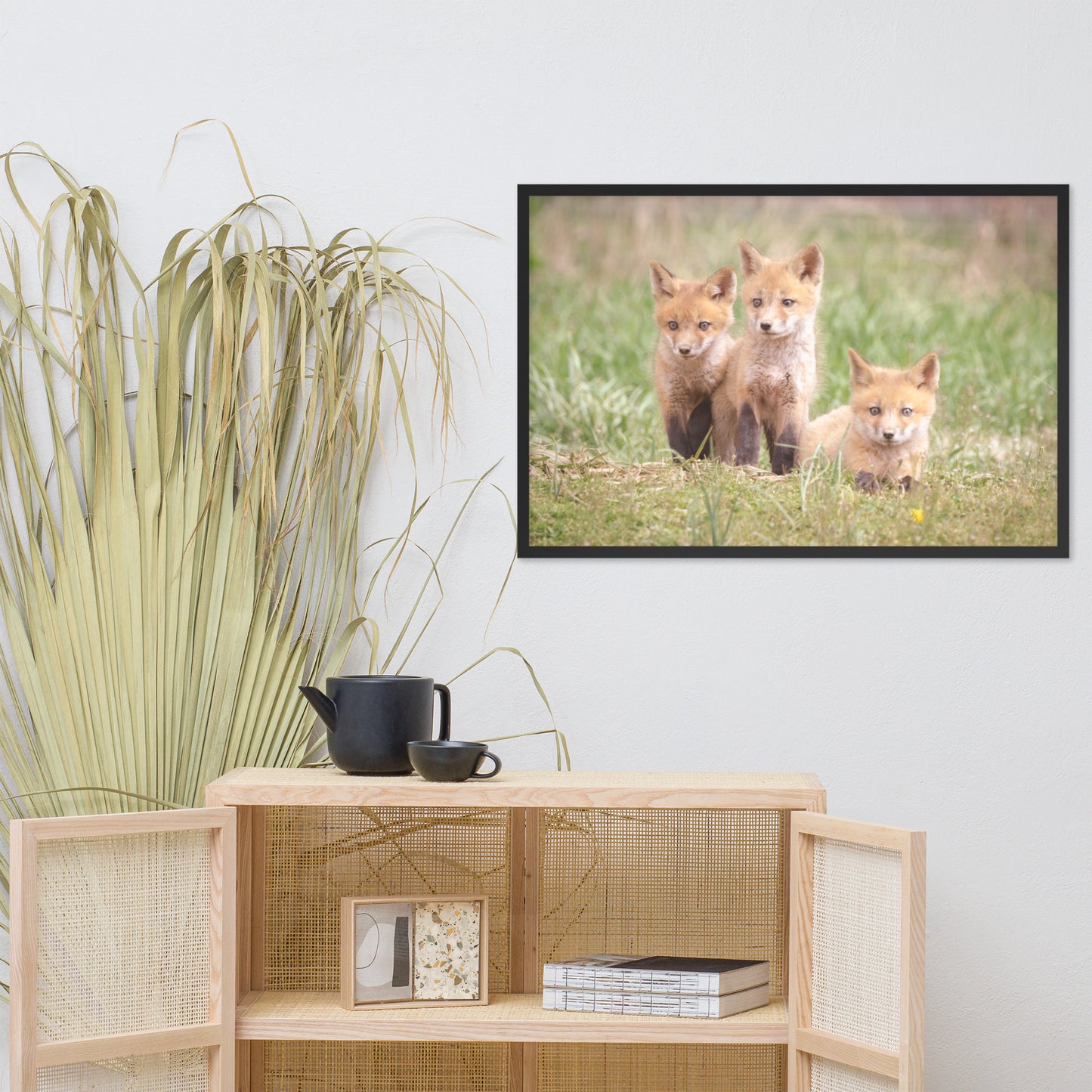 Baby Red Foxes Siblings Animal Wildlife Photograph Framed Wall Art Prints