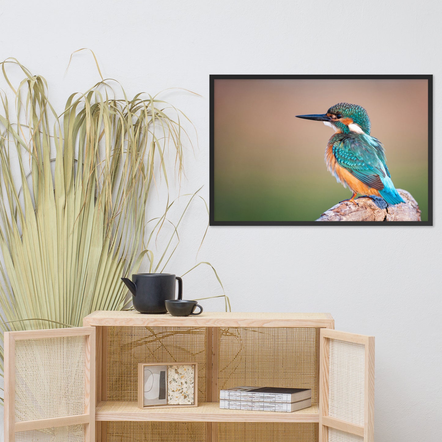 Common Kingfisher Bird on Perch Animal Wildlife Photograph Framed Wall Art Prints