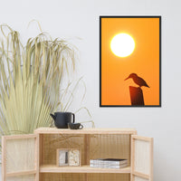Kingfisher Bird Silhouette on Perch At Sunset Animal Wildlife Nature Photograph Framed Wall Art Prints