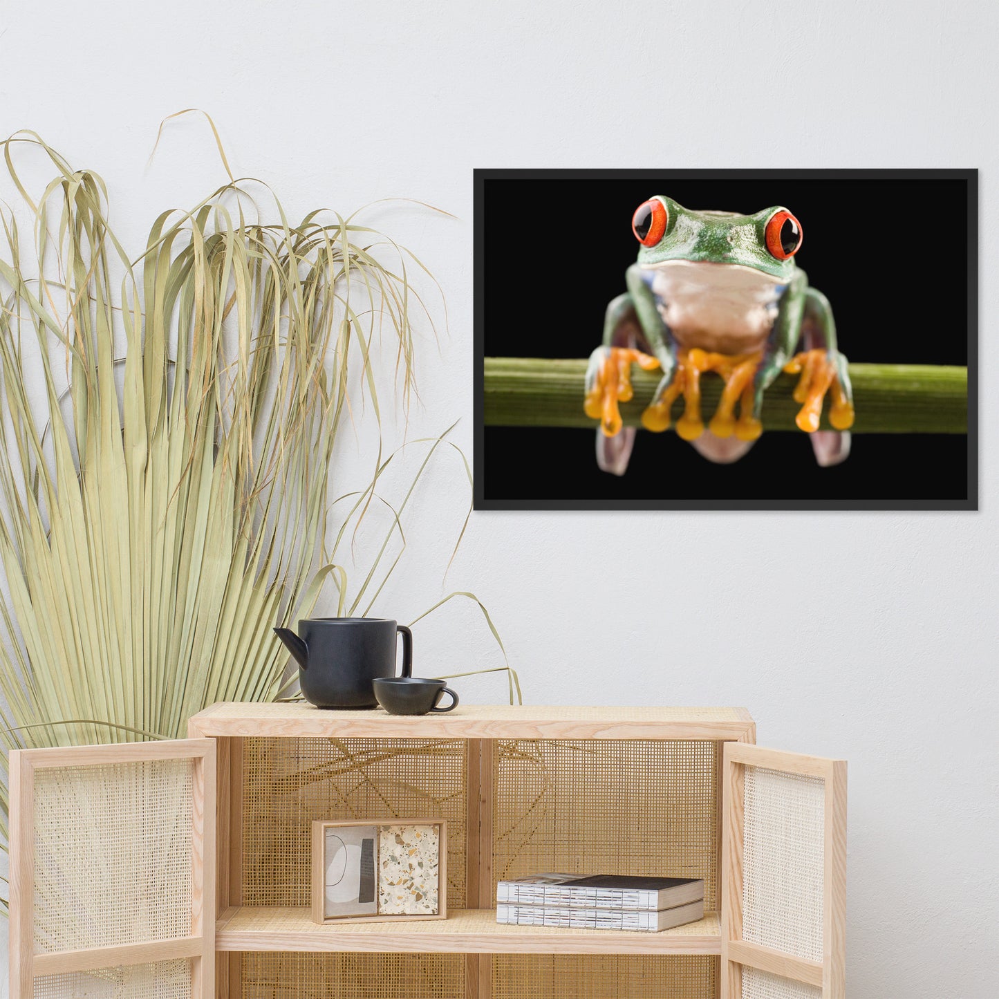 Red Eyed Tree Frog Sitting on Branch Animal Wildlife Nature Photo Framed Wall Art Print