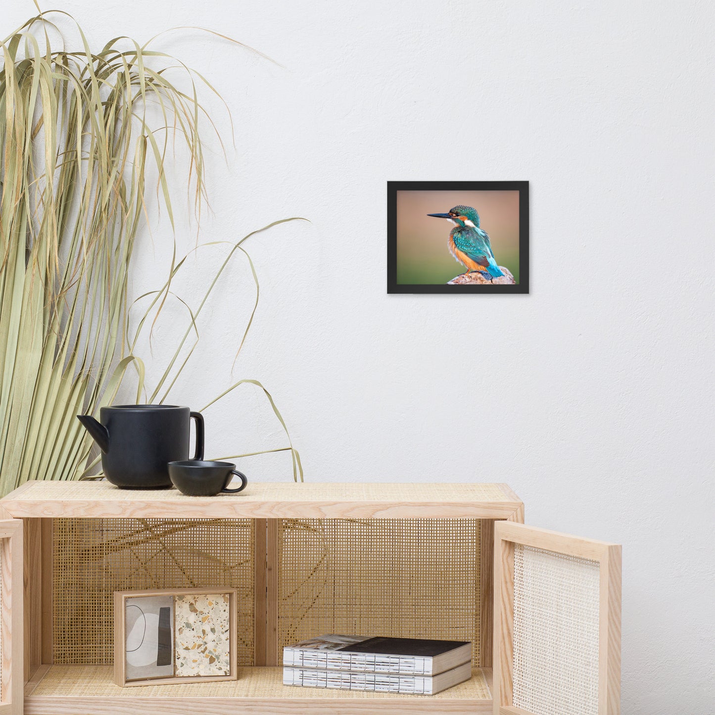 Common Kingfisher Bird on Perch Animal Wildlife Photograph Framed Wall Art Prints