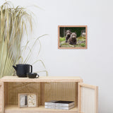 Baby Brown Bear Cubs In Forest Wildlife Photo Framed Wall Art Print