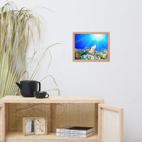Green Sea Turtle In Tropical Coral Reef and Sunbeams Animal Wildlife Photograph Framed Wall Art Print