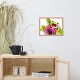 Happy Red Eyed Tree Frog Sitting on Purple Tulip Flower Bloom Wildlife Nature Photo Framed Wall Art Print