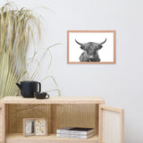 Highland Cow Black and White Wildlife / Animal Photograph Framed Wall Art Print