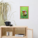 Tiny Green Tree Frog on Lotus Bloom Animal Wildlife Floral Nature Photograph Framed Wall Art Prints