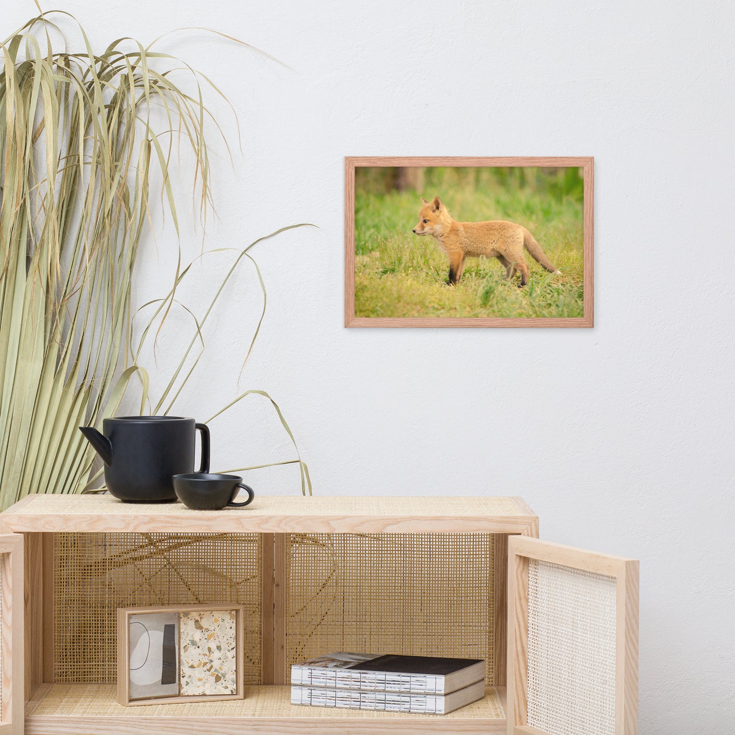 Nursery Hanging Wall Decor: Baby Fox Pup In Meadow/ Animal / Wildlife / Nature Photographic Artwork - Framed Artwork - Wall Decor