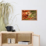 Baby Red Fox Face and Autumn Leaves In Forest Animal Wildlife Nature Photo Framed Wall Art Prints
