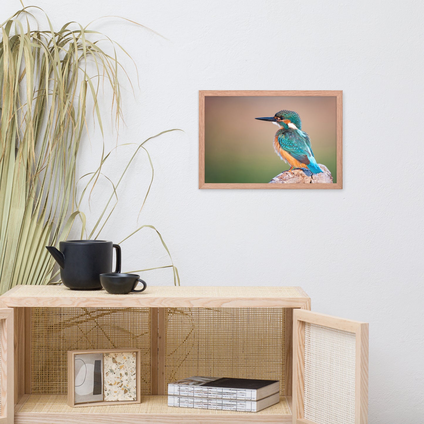 Common Kingfisher Bird on Perch Animal Wildlife Photograph Framed Wall Art Prints