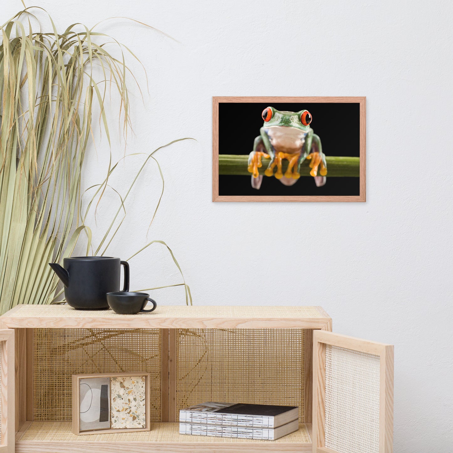 Red Eyed Tree Frog Sitting on Branch Animal Wildlife Nature Photo Framed Wall Art Print