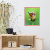 Tiny Green Tree Frog on Lotus Bloom Animal Wildlife Floral Nature Photograph Framed Wall Art Prints