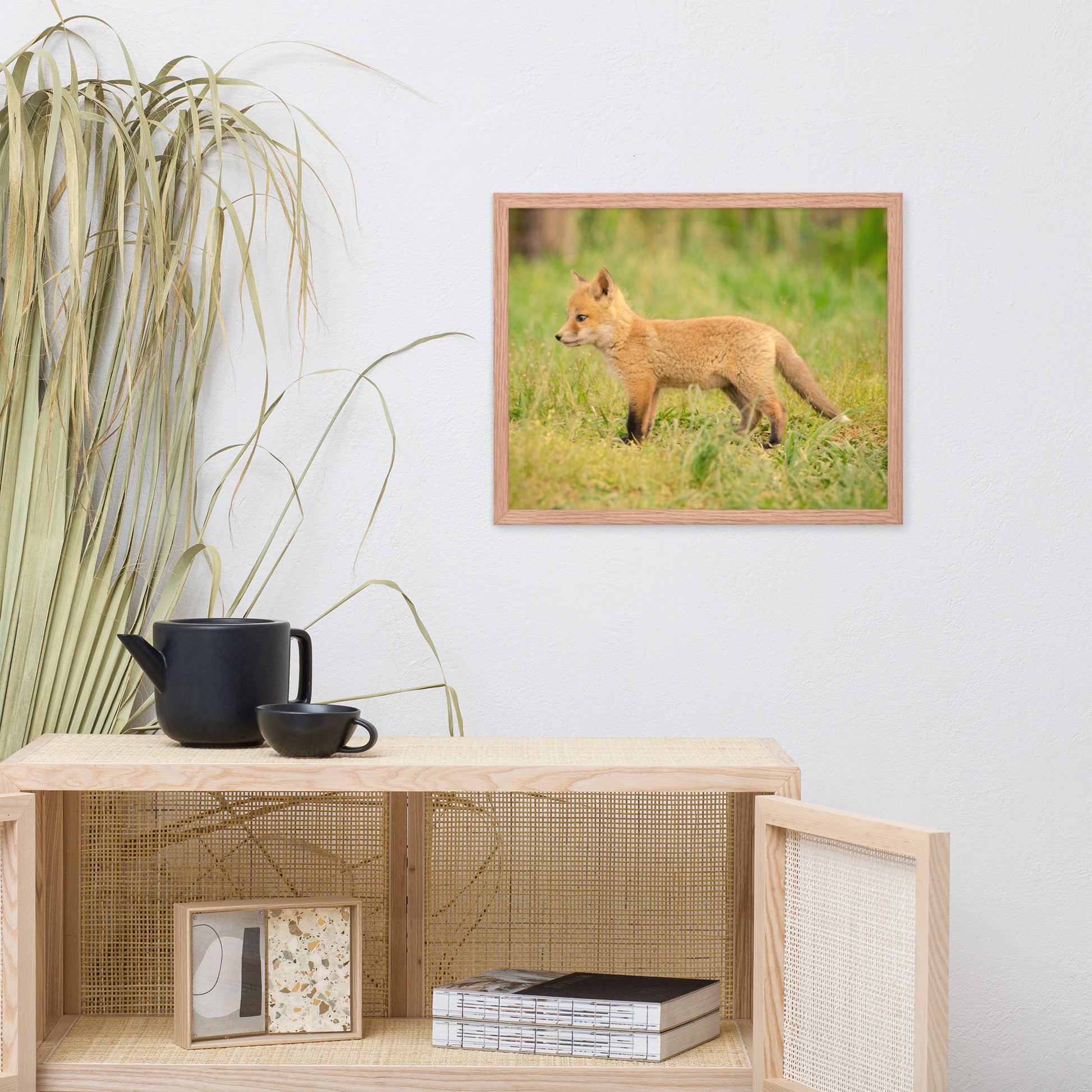 Nursery Prints: Baby Fox Pup In Meadow/ Animal / Wildlife / Nature Photographic Artwork - Framed Artwork - Wall Decor