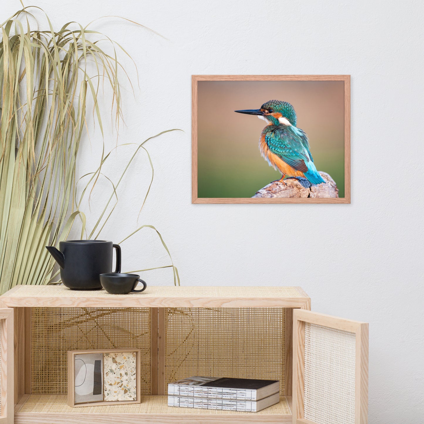 Common Kingfisher Bird on Perch Animal Wildlife Photograph Framed Wall Art Prints