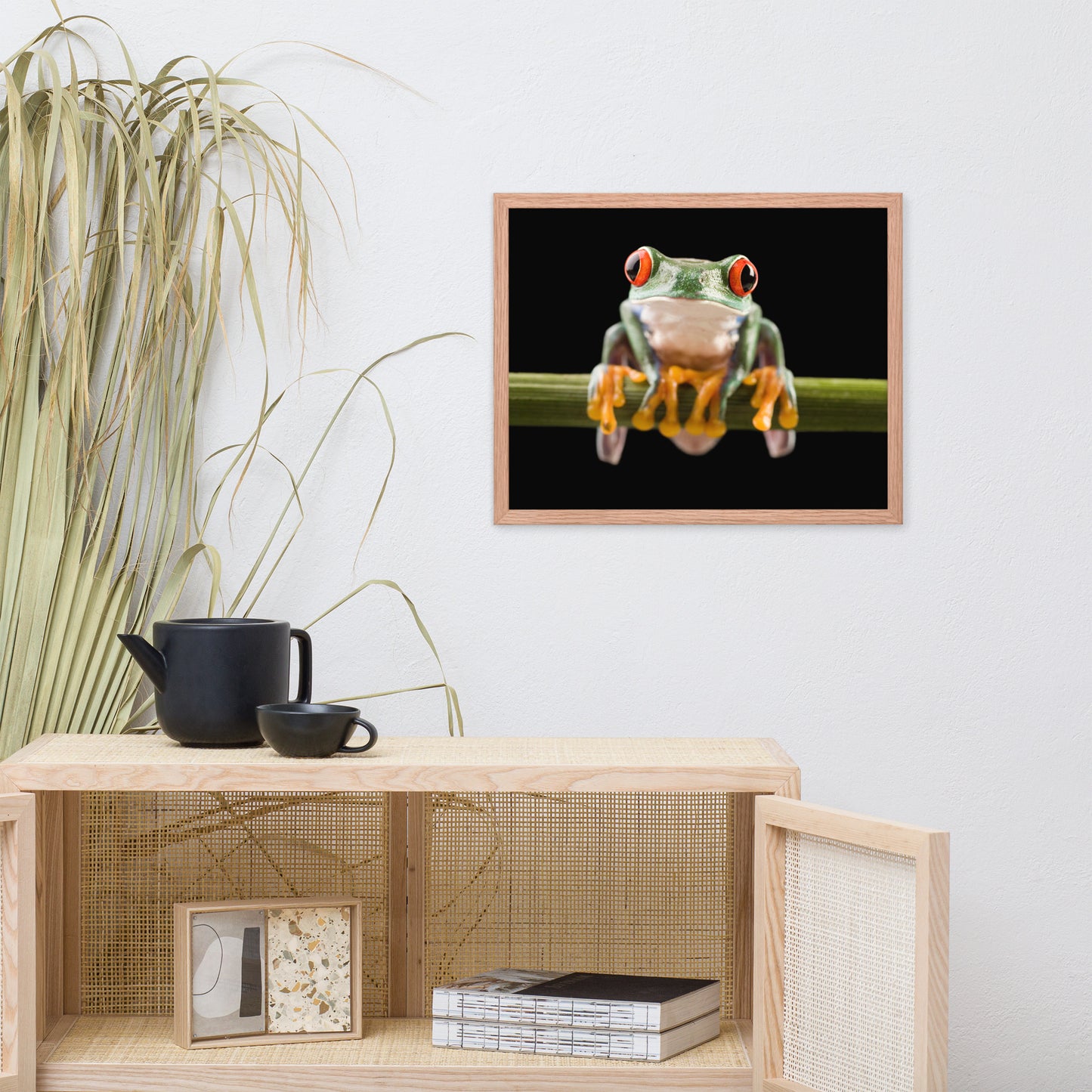 Red Eyed Tree Frog Sitting on Branch Animal Wildlife Nature Photo Framed Wall Art Print