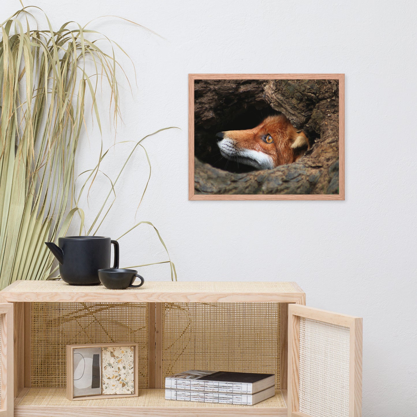 Red Fox Face in Stump Of Tree Animal Wildlife Nature Photograph Framed Wall Art Prints