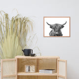 Highland Cow Black and White Wildlife / Animal Photograph Framed Wall Art Print