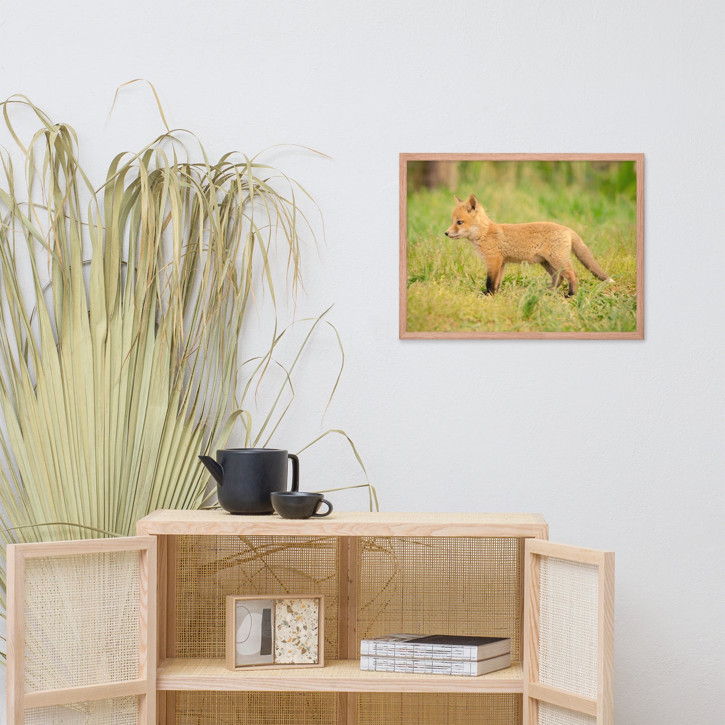 Nursery Prints Neutral: Baby Fox Pup In Meadow/ Animal / Wildlife / Nature Photographic Artwork - Framed Artwork - Wall Decor