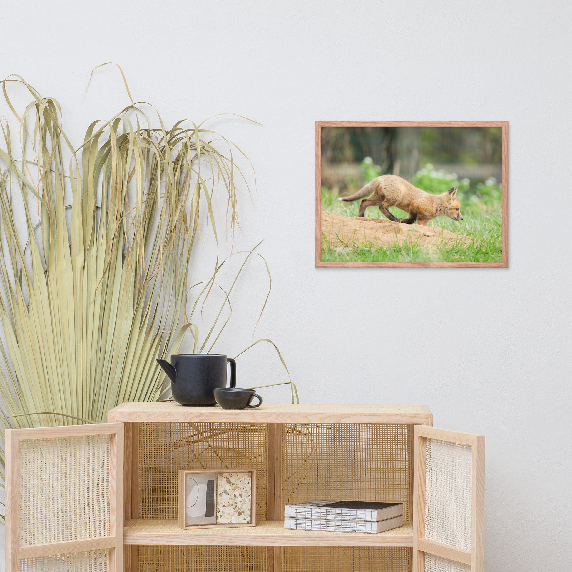 Nursery Wall Decor Animals: Baby Fox Pup In Meadow - Animal / Wildlife / Nature Artwork - Wall Decor - Framed Wall Art Print