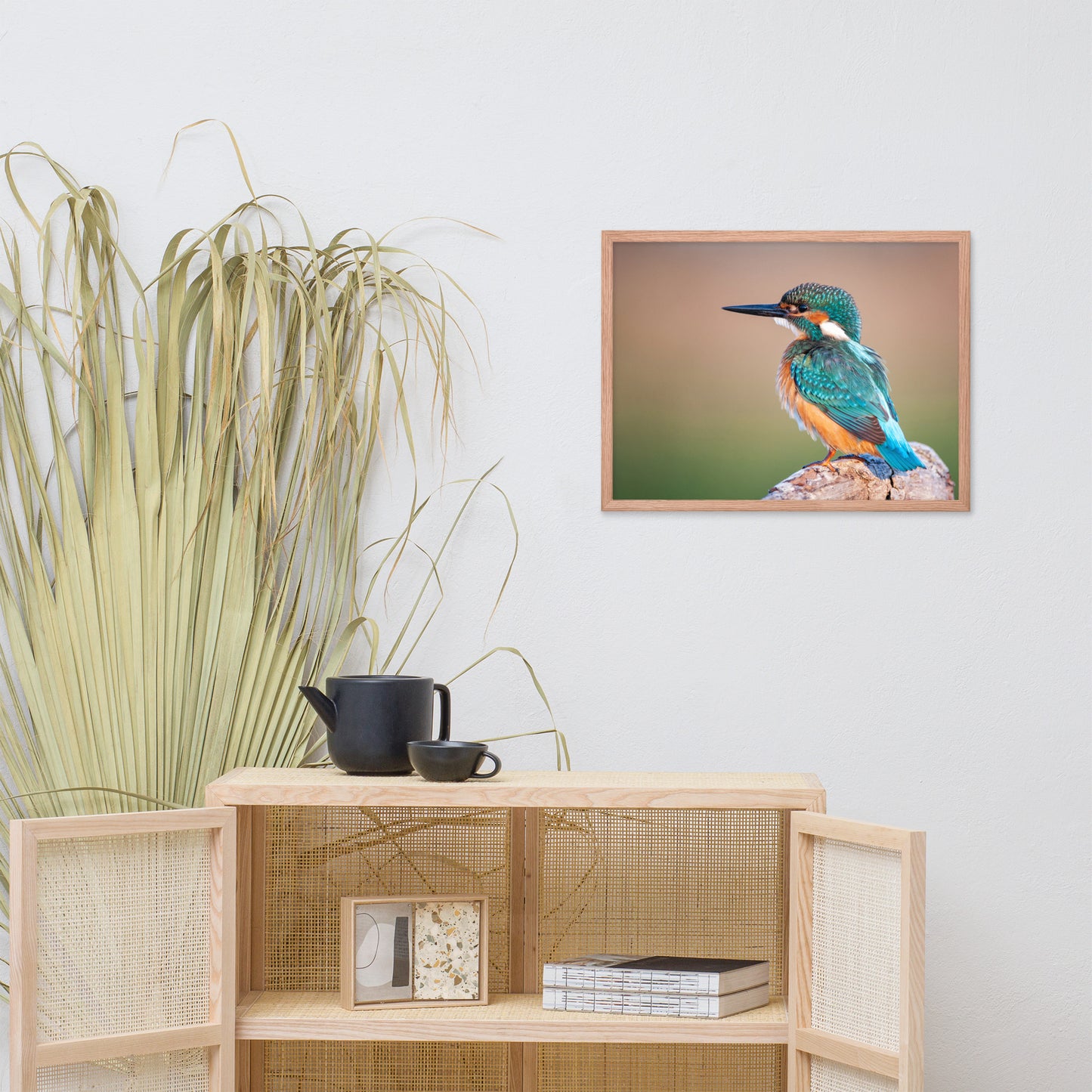 Common Kingfisher Bird on Perch Animal Wildlife Photograph Framed Wall Art Prints