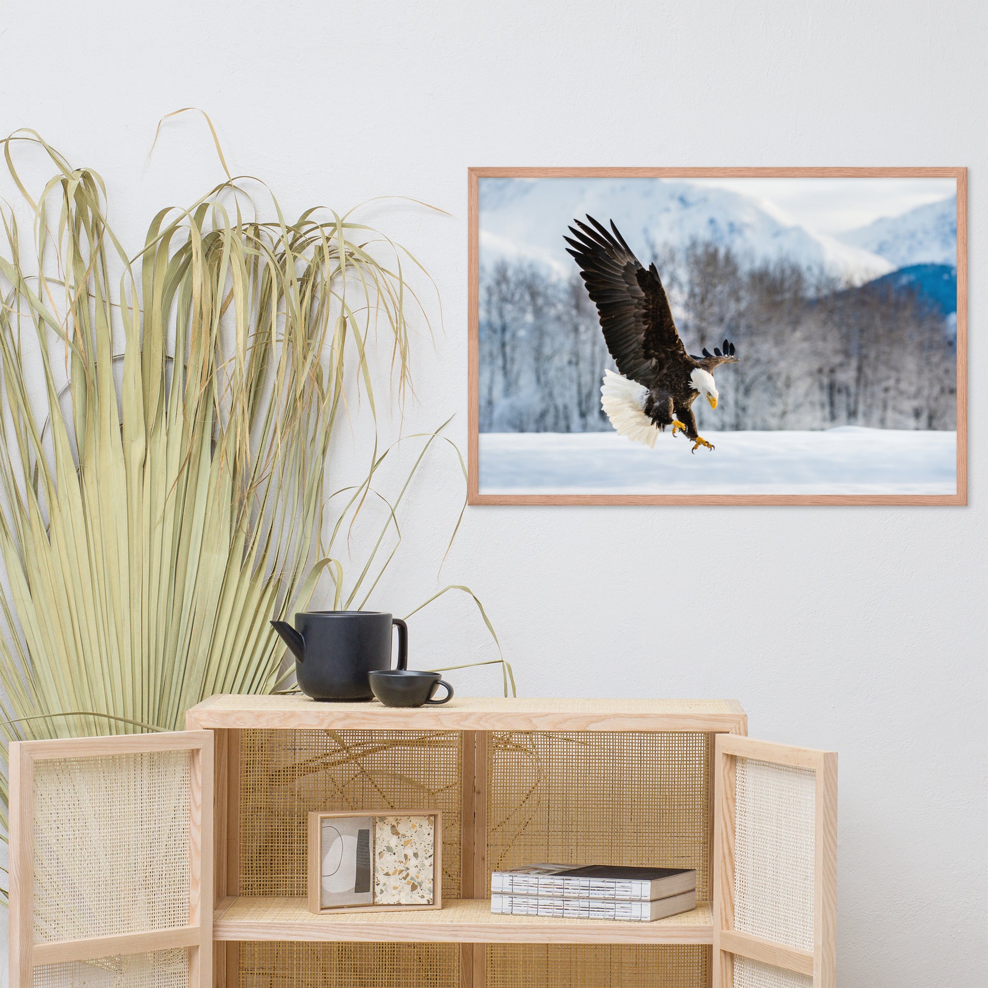 hall way wall art, Adult Bald Eagle and Alaskan Winter Animal Wildlife Photograph Framed Wall Art Print
