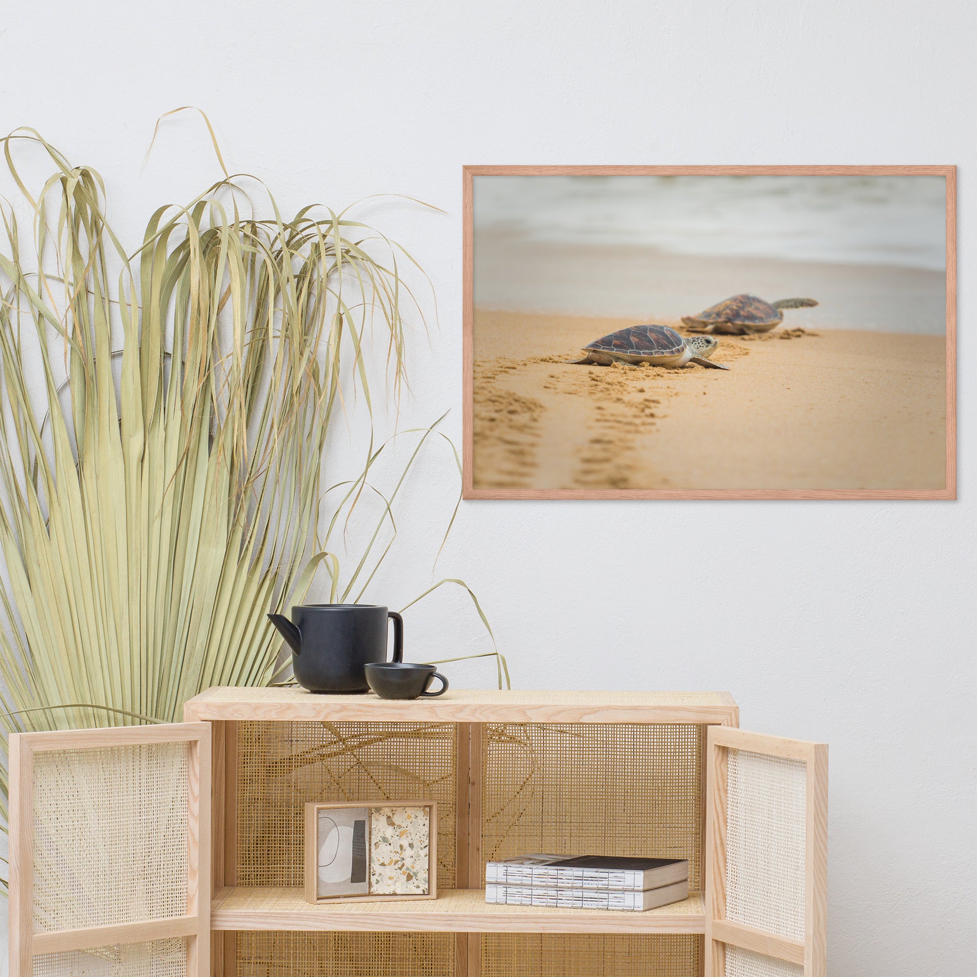 Pictures In Frames For Bedroom: Hawksbill Sea Turtle Hatchlings at the Shore / Animal / Wildlife / Nature Photographic Artwork - Framed Artwork - Wall Decor