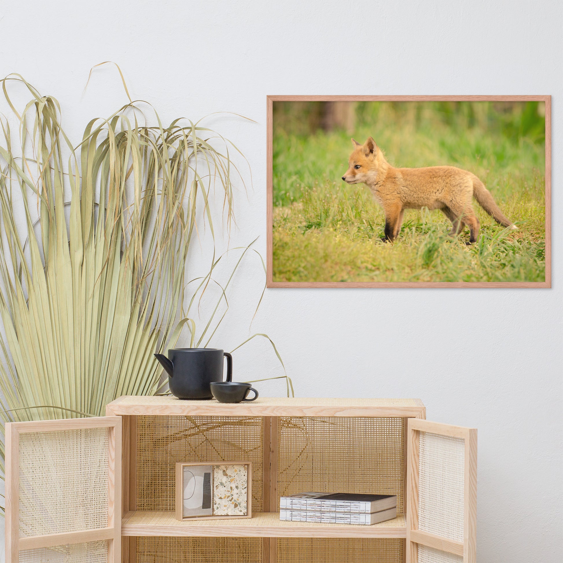 Nursery Room Art: Baby Fox Pup In Meadow/ Animal / Wildlife / Nature Photographic Artwork - Framed Artwork - Wall Decor