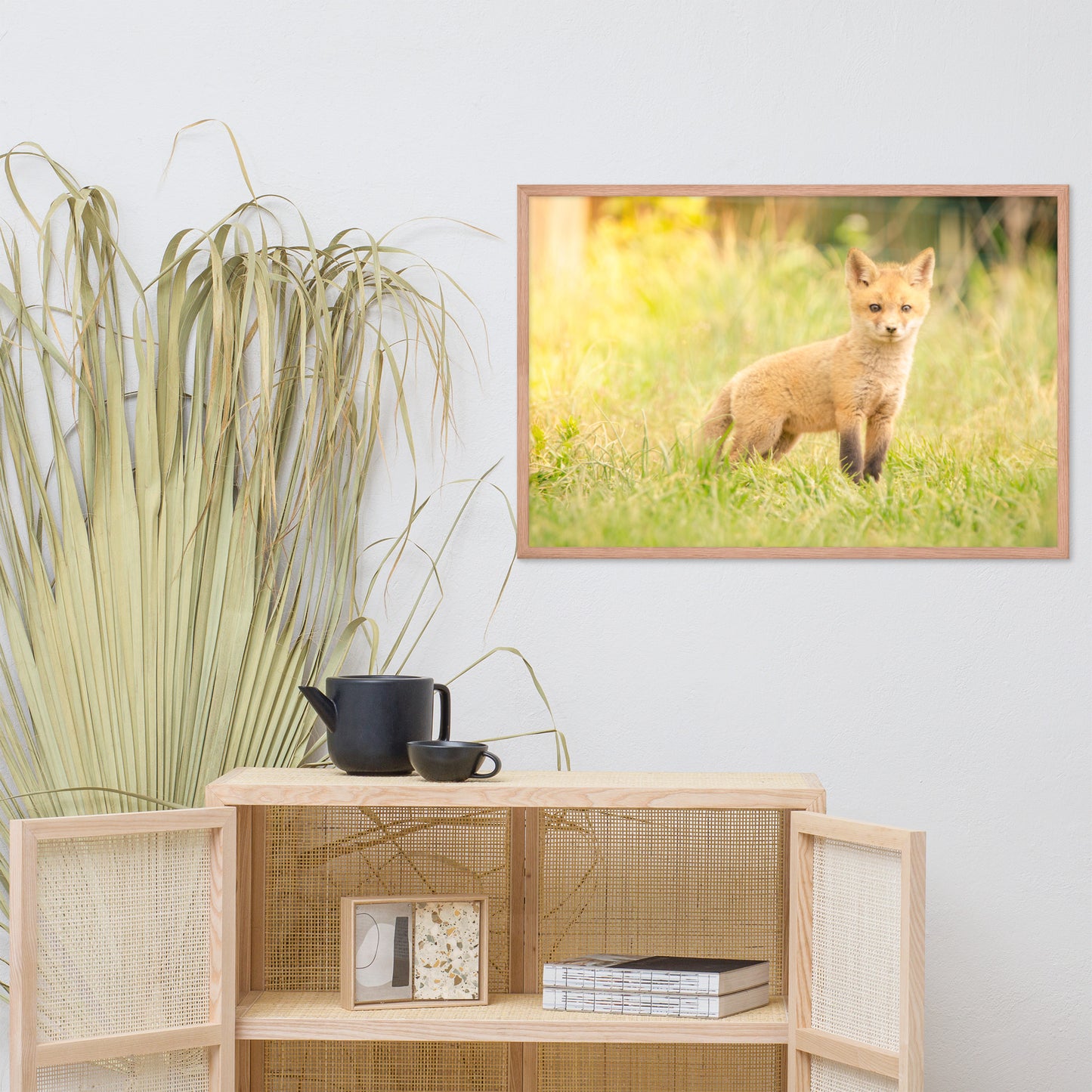 Cool Art Nursery: Baby Red Fox in the Sun - Animal / Wildlife / Nature Artwork - Wall Decor - Framed Wall Art Print