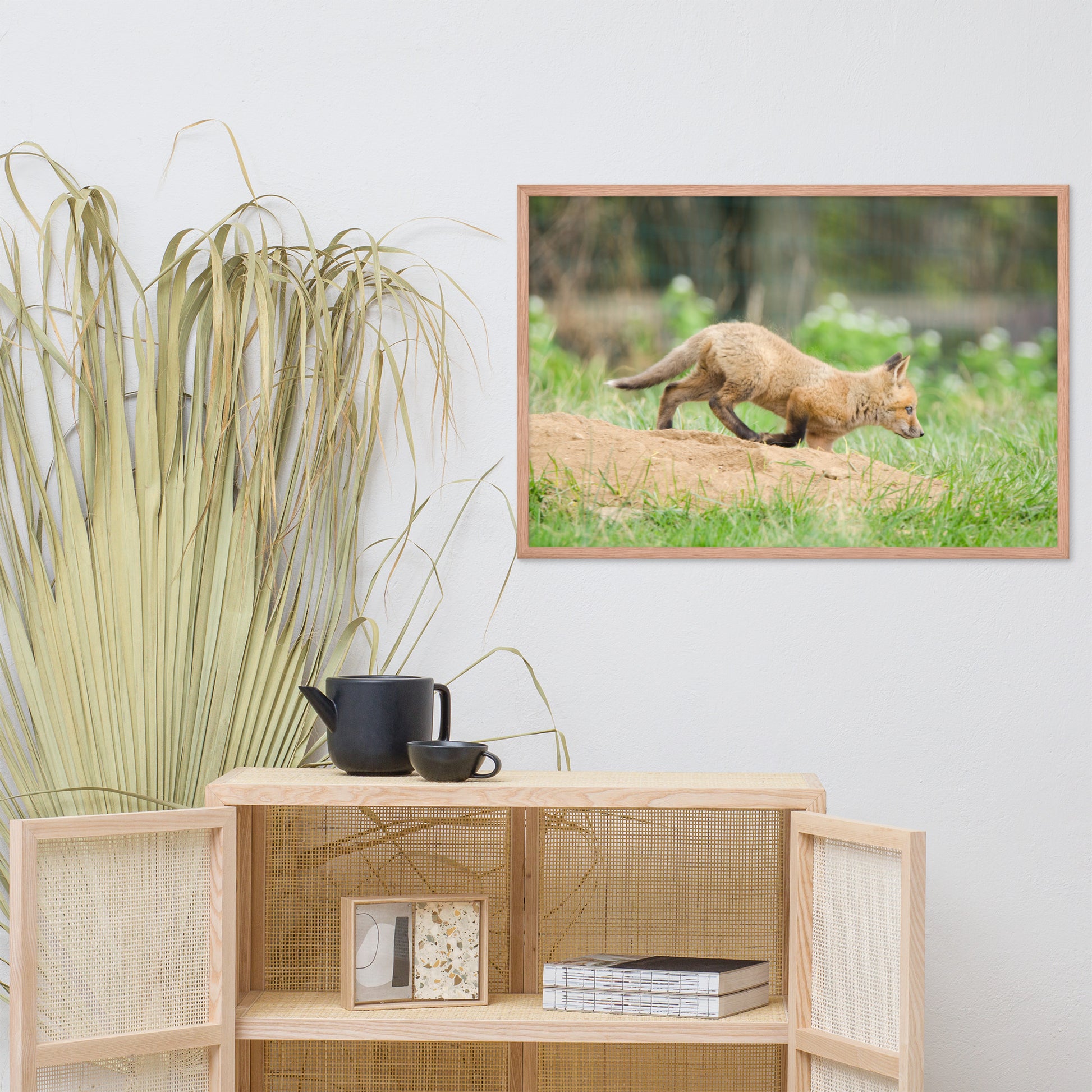 Wall Animals For Nursery: Baby Fox Pup In Meadow - Animal / Wildlife / Nature Artwork - Wall Decor - Framed Wall Art Print