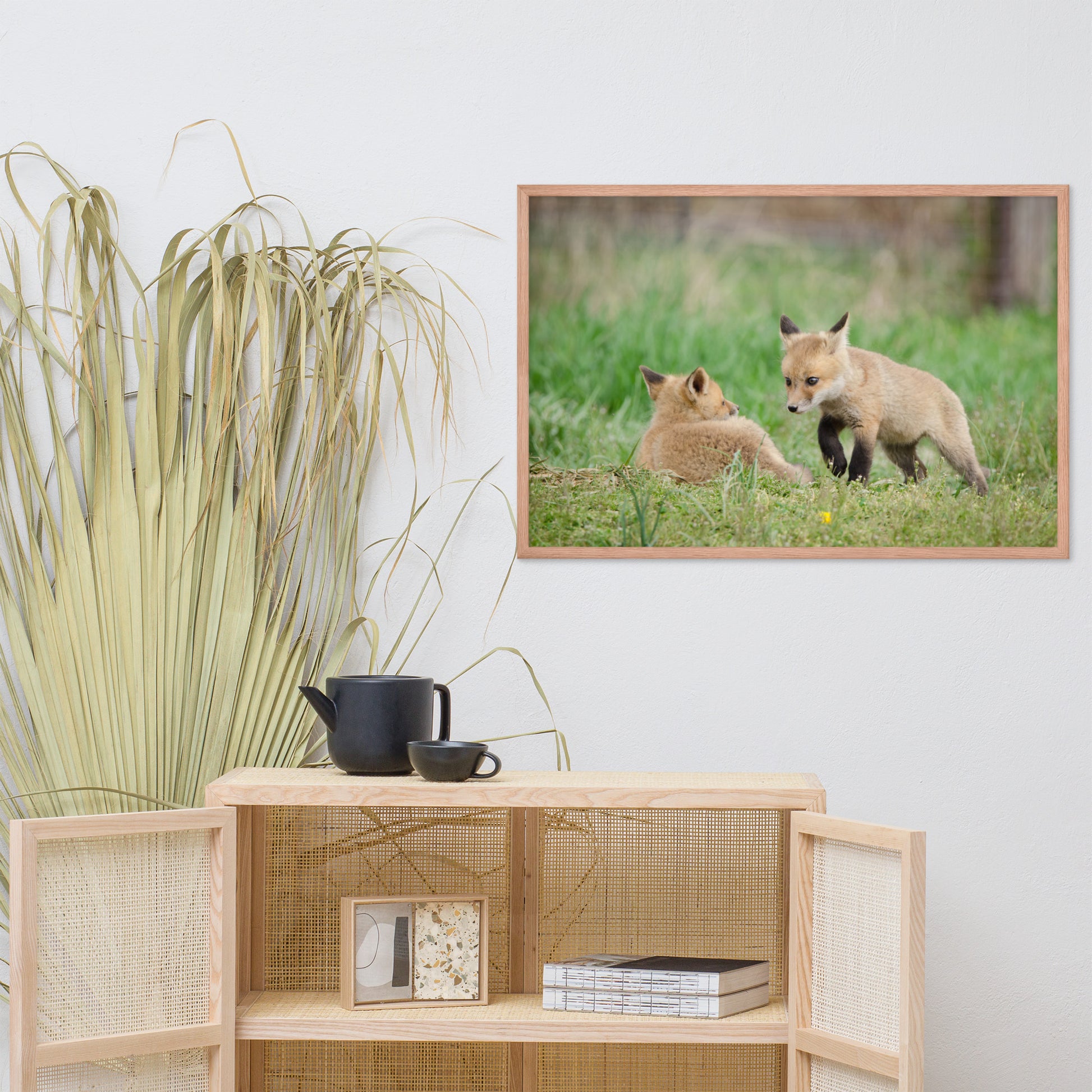 Large Framed Wall Art For Bedroom: Baby Fox Pups / Kits - Coming to Get You - Animal / Wildlife / Nature Artwork - Wall Decor - Framed Wall Art Print