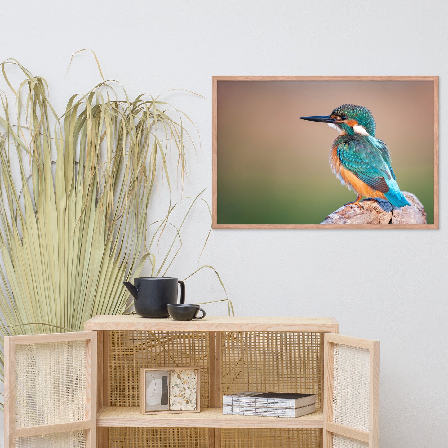 Common Kingfisher Bird on Perch Animal Wildlife Photograph Framed Wall Art Prints