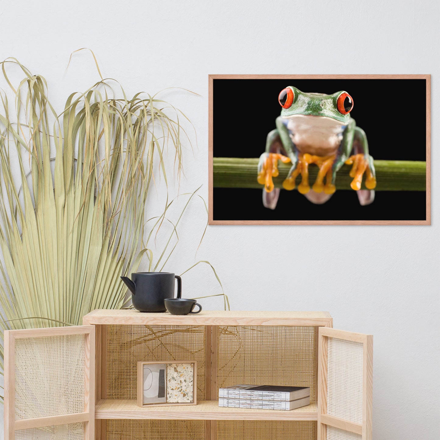 Red Eyed Tree Frog Sitting on Branch Animal Wildlife Nature Photo Framed Wall Art Print