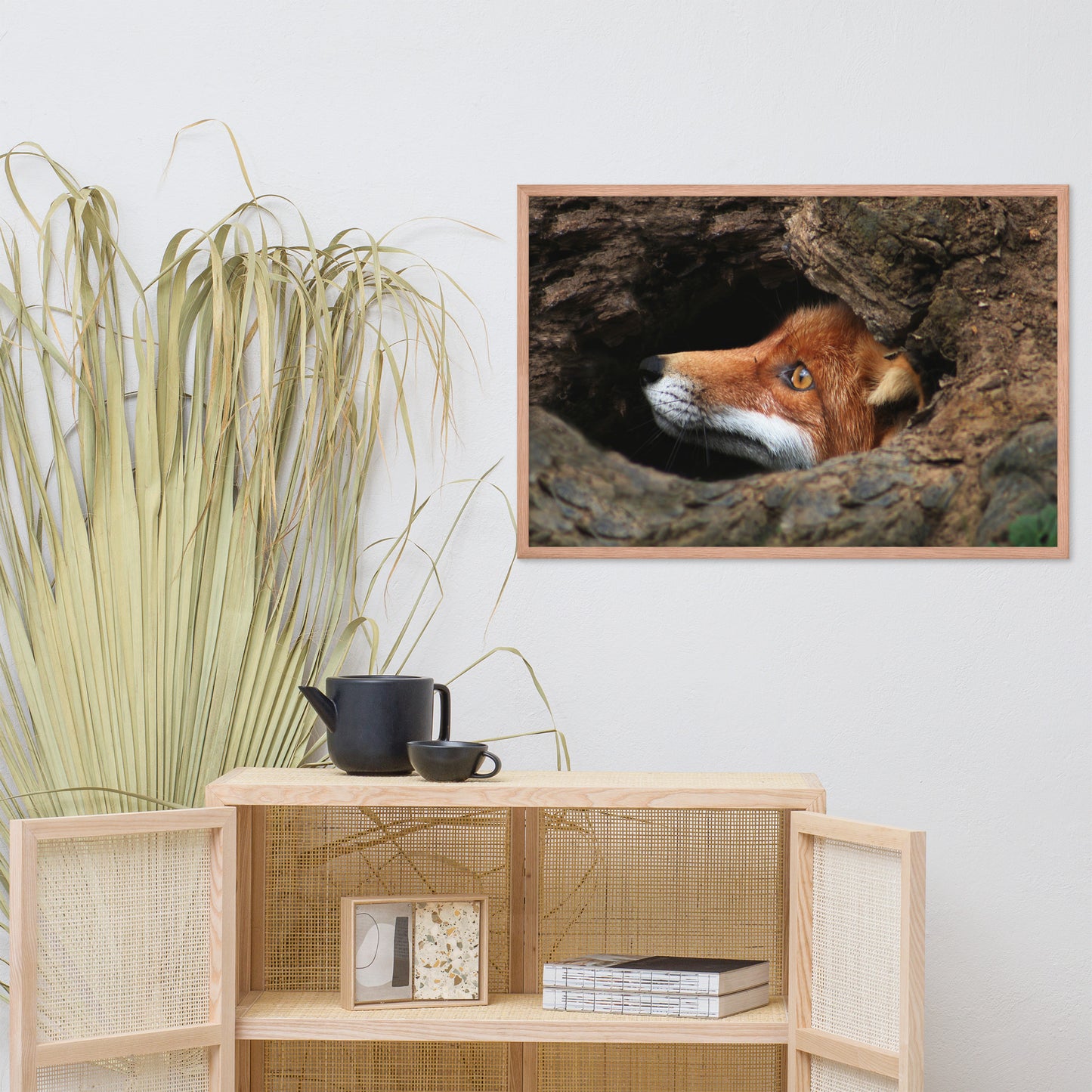 Red Fox Face in Stump Of Tree Animal Wildlife Nature Photograph Framed Wall Art Prints