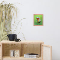 Tiny Green Tree Frog on Lotus Bloom Animal Wildlife Floral Nature Photograph Framed Wall Art Prints