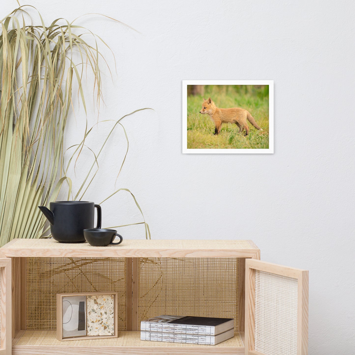 Nursery Room Prints: Baby Fox Pup In Meadow/ Animal / Wildlife / Nature Photographic Artwork - Framed Artwork - Wall Decor