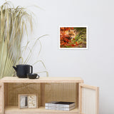 Baby Red Fox Face and Autumn Leaves In Forest Animal Wildlife Nature Photo Framed Wall Art Prints