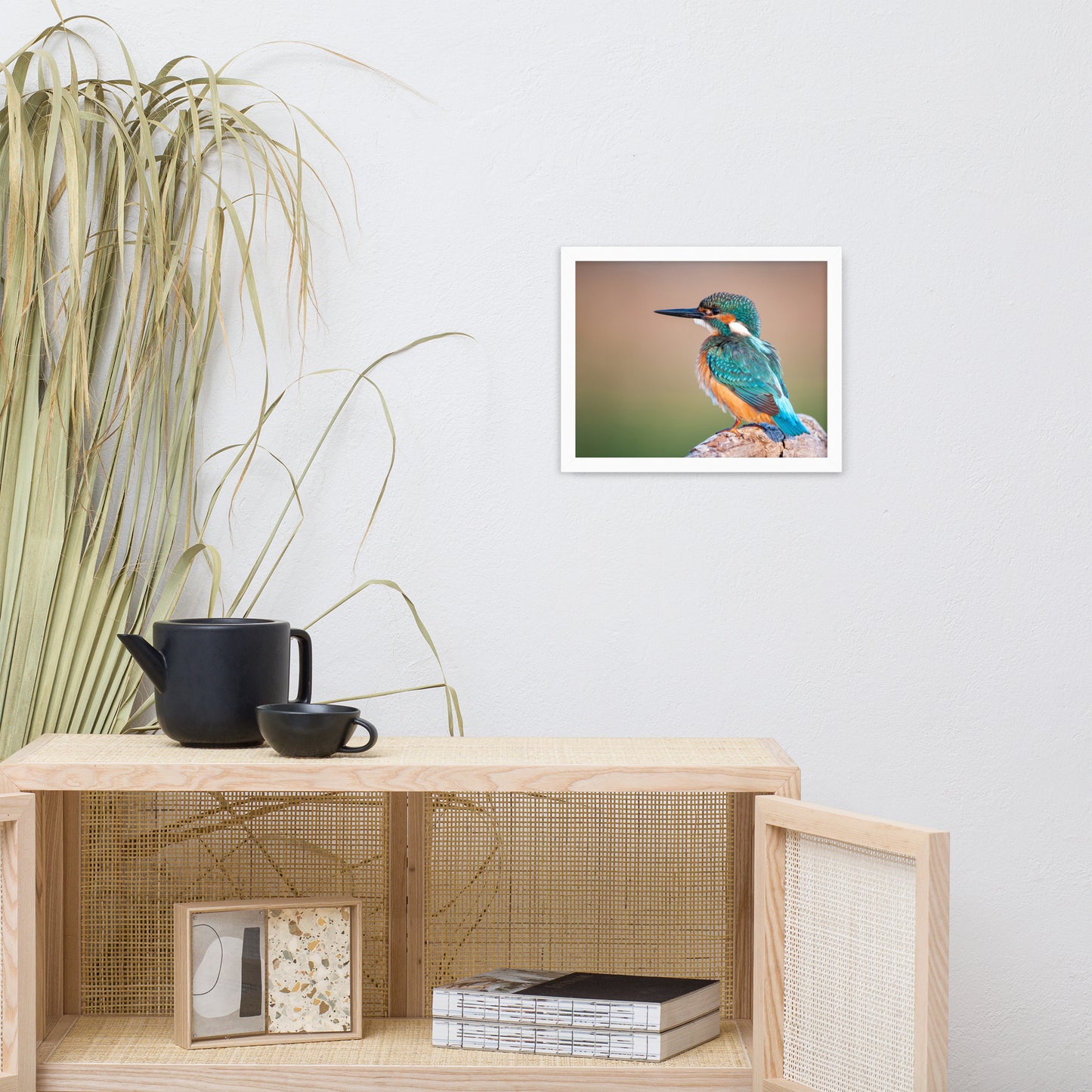 Common Kingfisher Bird on Perch Animal Wildlife Photograph Framed Wall Art Prints