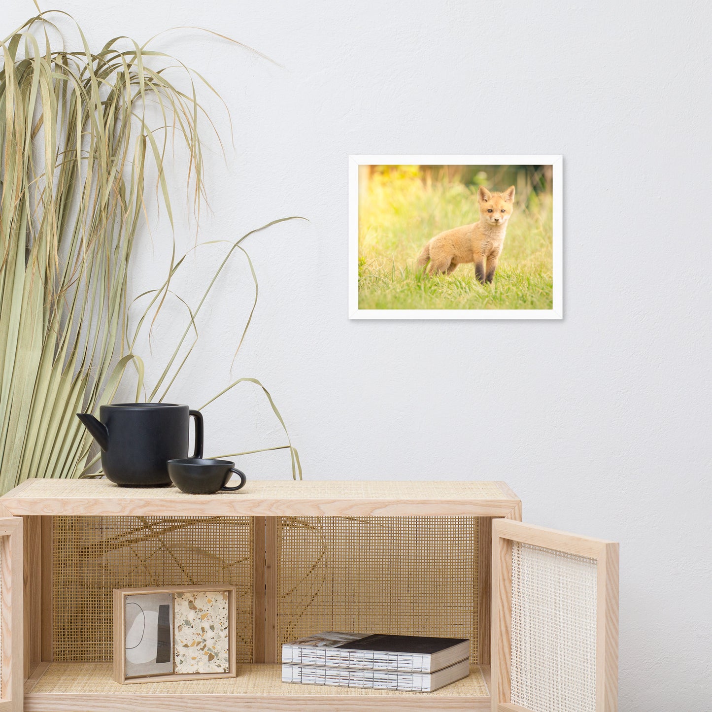Hanging Art Above Crib: Baby Red Fox in the Sun - Animal / Wildlife / Nature Artwork - Wall Decor - Framed Wall Art Print