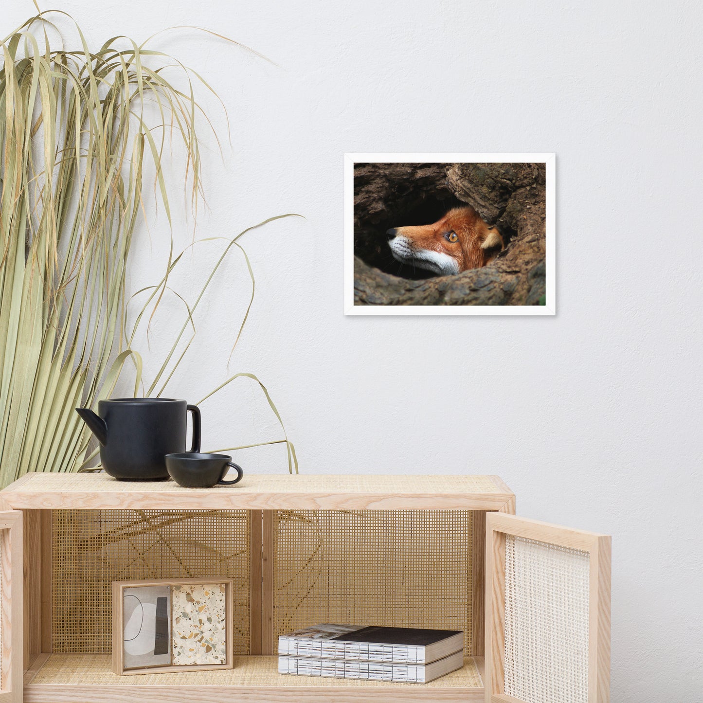 Red Fox Face in Stump Of Tree Animal Wildlife Nature Photograph Framed Wall Art Prints