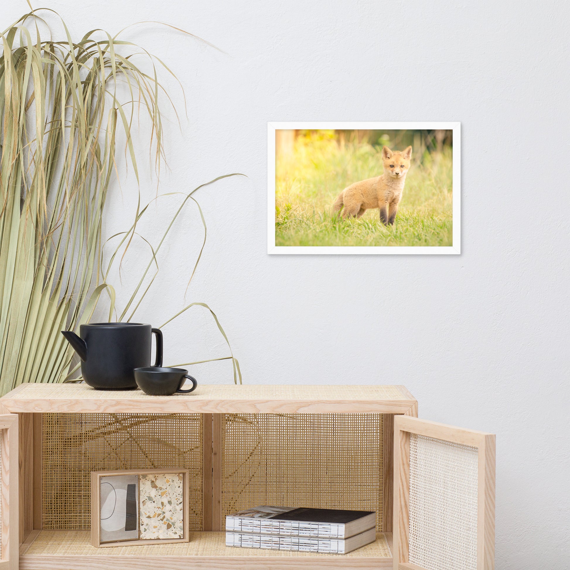 Hanging Art Over Crib: Baby Red Fox in the Sun - Animal / Wildlife / Nature Artwork - Wall Decor - Framed Wall Art Print