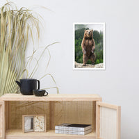 Big Standing Brown Bear On Mountain Top Animal Wildlife Photograph Framed Wall Art Prints