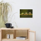 Three Tiny Green Red Eyed Tree Frog on Bamboo Animal Wildlife Photograph Framed Wall Art Prints
