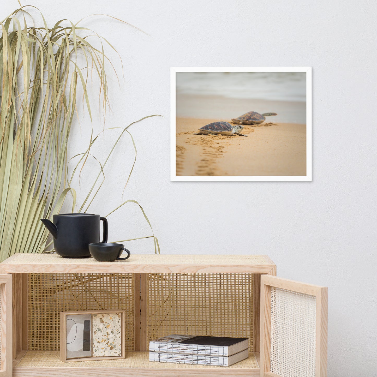 Wall Frames Bedroom: Hawksbill Sea Turtle Hatchlings at the Shore / Animal / Wildlife / Nature Photographic Artwork - Framed Artwork - Wall Decor