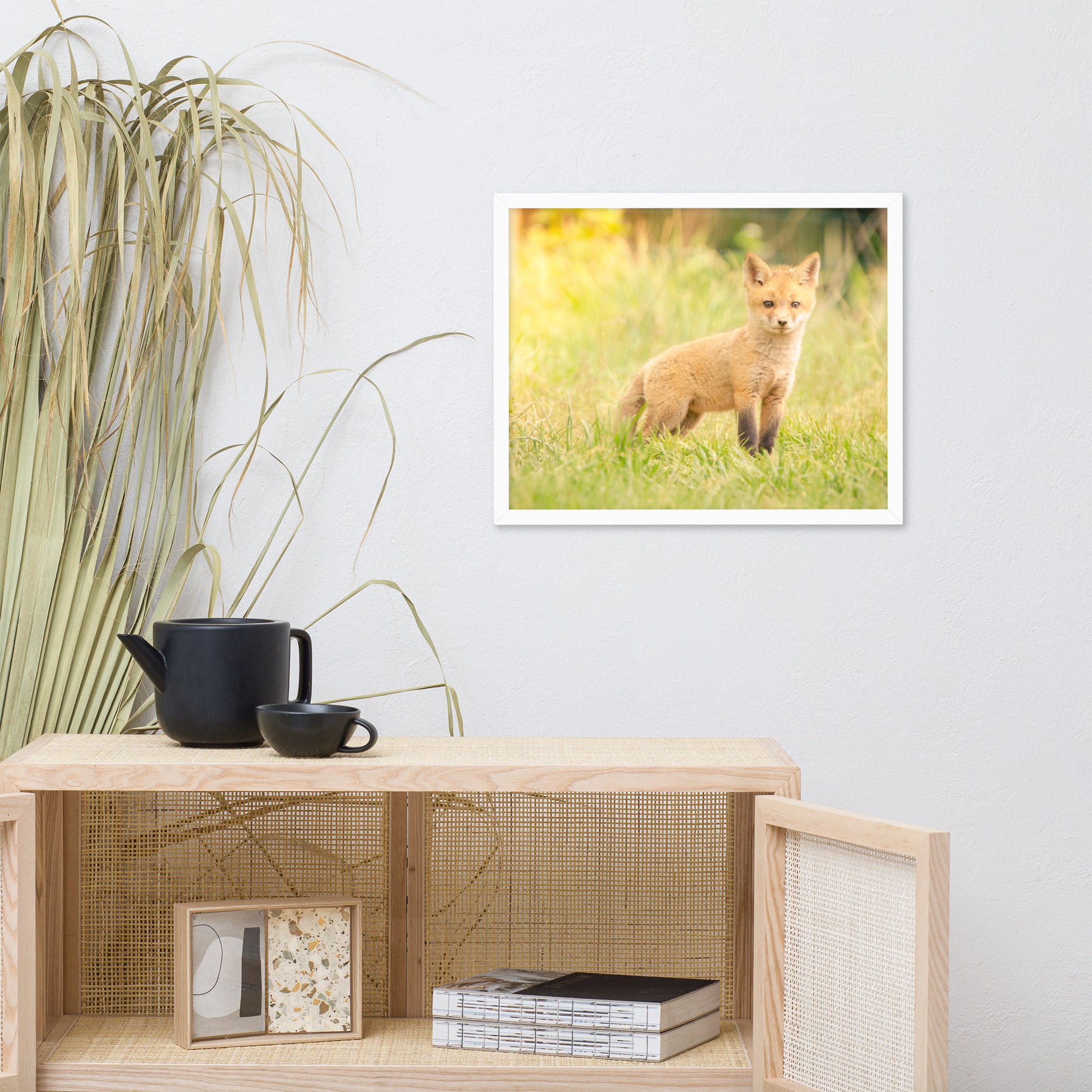 Over The Crib Wall Decor: Baby Red Fox in the Sun - Animal / Wildlife / Nature Artwork - Wall Decor - Framed Wall Art Print